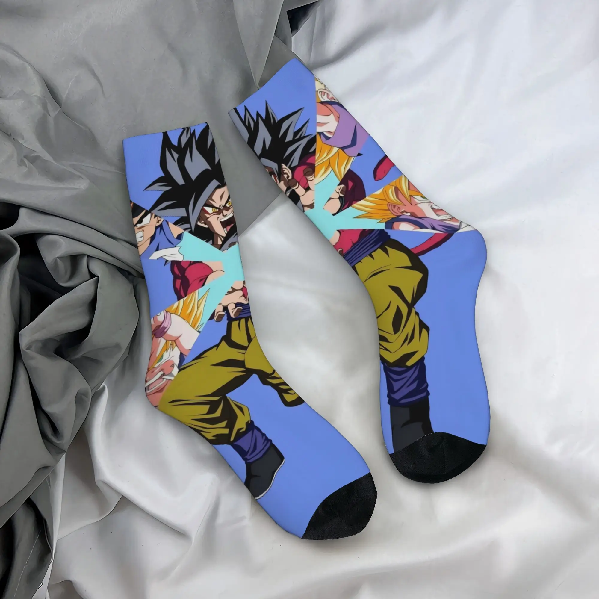 Funny Sock Dragon Ball Goku Multiple Forms Harajuku Seamless Pattern Printed Men Socks Novelty Men's Socks