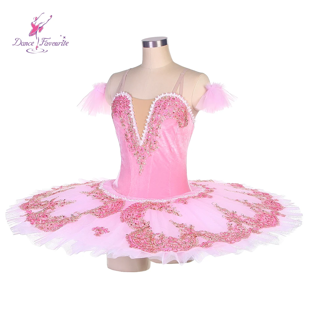 Dance Favorite Ballet Tutus BLL407 Różowy aksamitny stanik Różowa spódniczka tutu z różową aplikacją zdobiona przedprofesjonalna baletowa spódniczka tutu