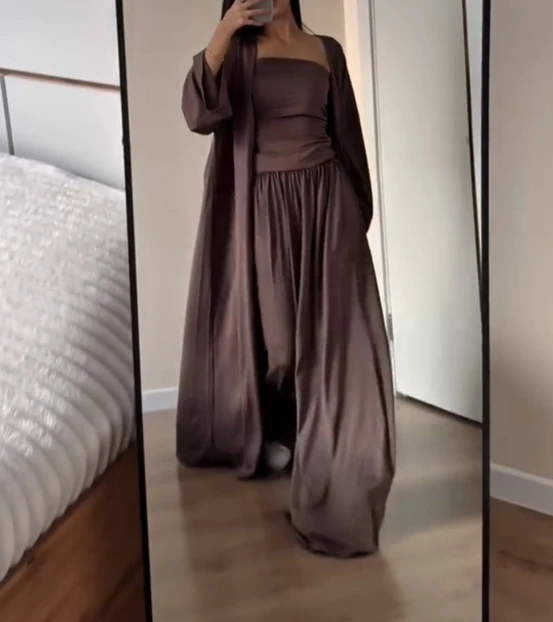 Elegante gilet senza spalline cardigan lungo gamba larga set tre pezzi pantaloni a gamba larga a vita alta set pantaloni casual da donna quotidiani