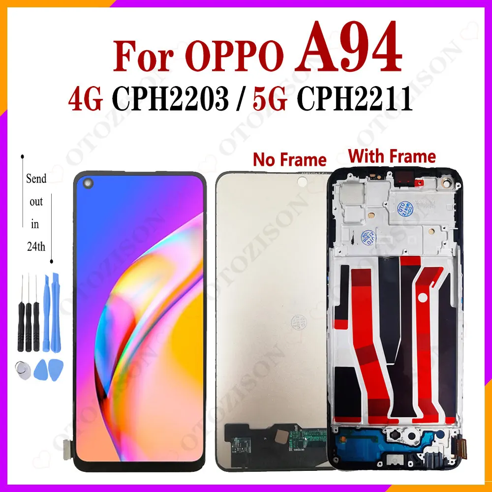 Incell For OPPO A94 LCD With Frame 4G CPH2203 Display A94 5G CPH2211 LCD Screen Touch Sensor Digitizer Assembly Replacement