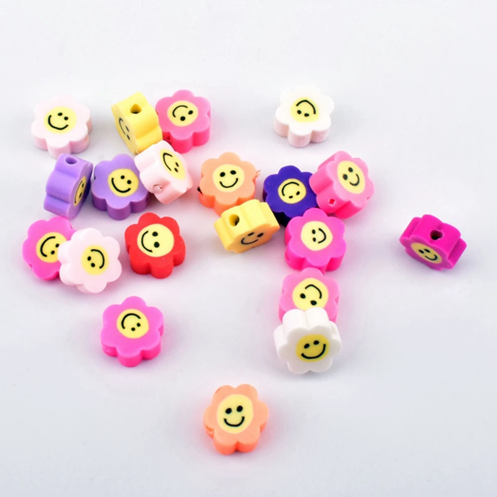 20Pcs/Lot Mixed color smiley face sunflower Soft ceramic bead Polymer clay Bead for jewelry making