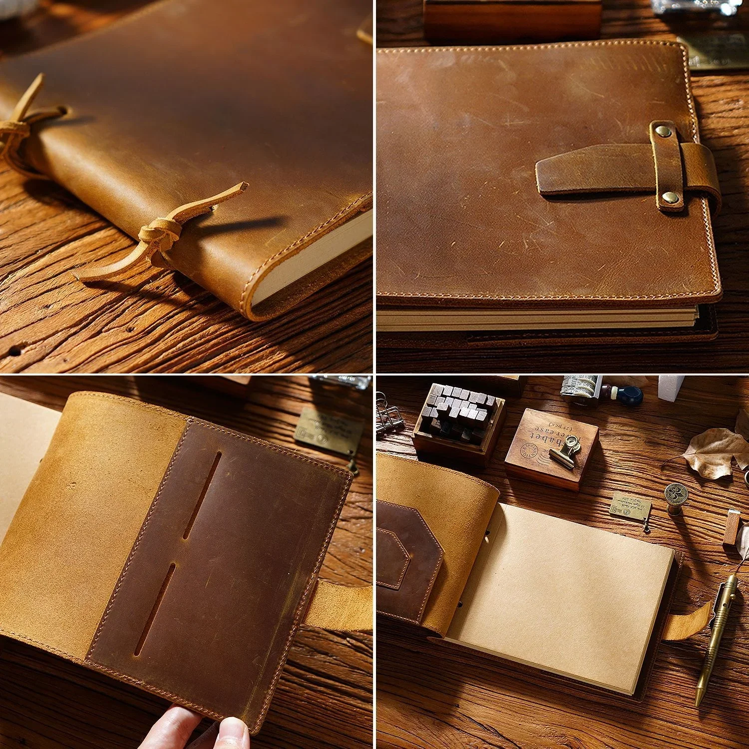 Genuine Leather Sketchbook Retro Painting Notebook Boy‘s Girl's Student Leather Binding Notebook Classic Handmade Notepad