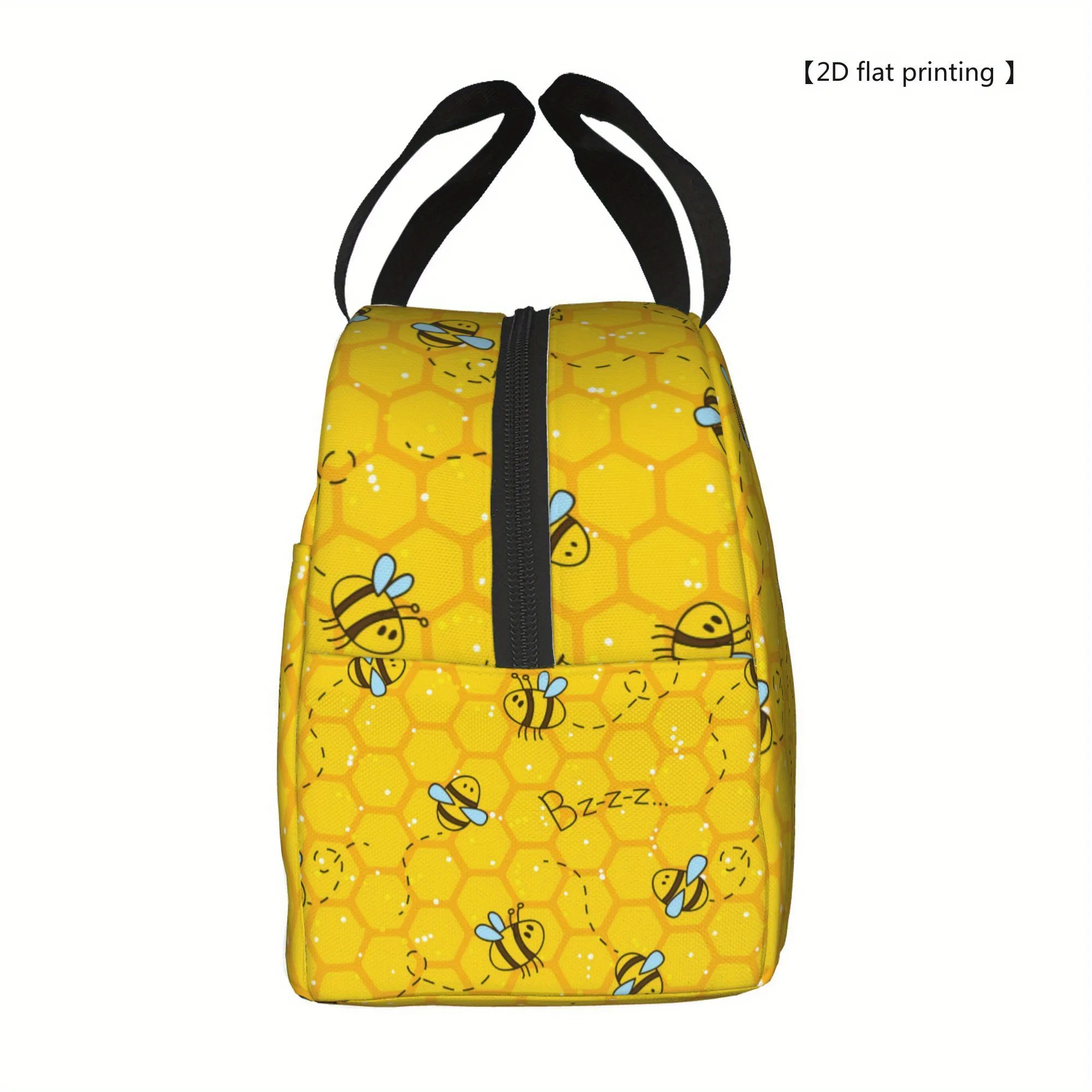 Bee Hive Honeycomb Lunch Bag Insulated Reusable Cooler Tote Bag with Top Handle for Office School