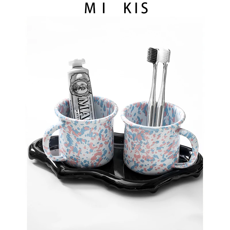 Luxury Couple Toothbrush Cup Holder Creative Handle Design Anti-Slip Bathroom Toothbrush Cup Metal Material 350ml Capacity
