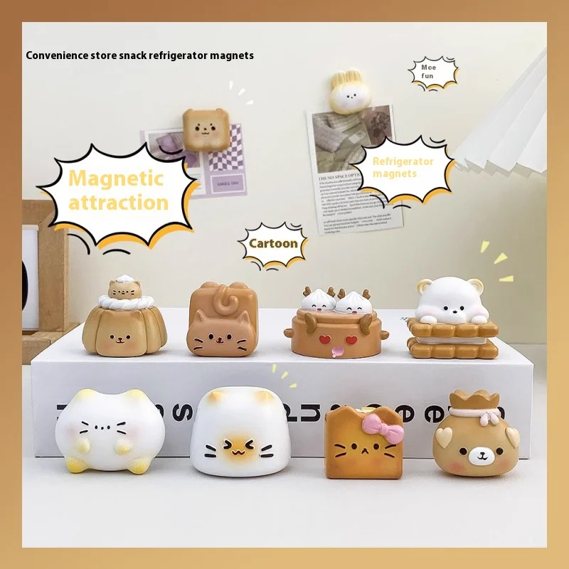 

Convenience Store Snack Cat Refrigerator Sticker Cute Magnetic Cartoon Personalized Creative 3d Stereoscopic Magnet Sticker Mini