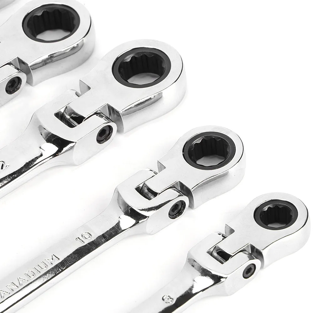 ラチェットスパナセット フレキシブルヘッド 多機能ラチェットコンビネーションスパナレンチ 8-17mm 修理工具セット レンチセット