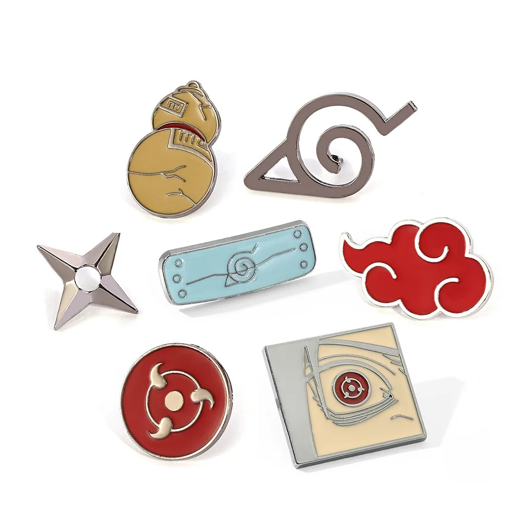 Image of Naruto Emaille-Abzeichen-Set Akatsuki Sharingan Kunai Metall-Pin Sammlerstück Rucksack Kleidung Accessoires Exklusive Geschenke für Anime-Fans