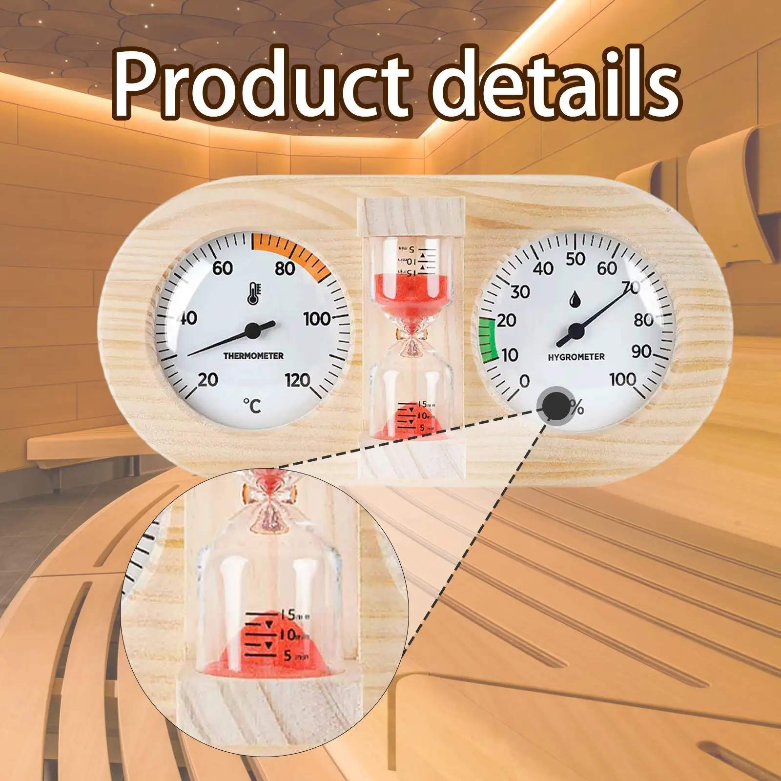 

Sauna Thermometer Hygrometer and Timer Hygrothermograph Wall Mounted Equipment 3 in 1 for Office Greenhouse Home Hotel Indoor