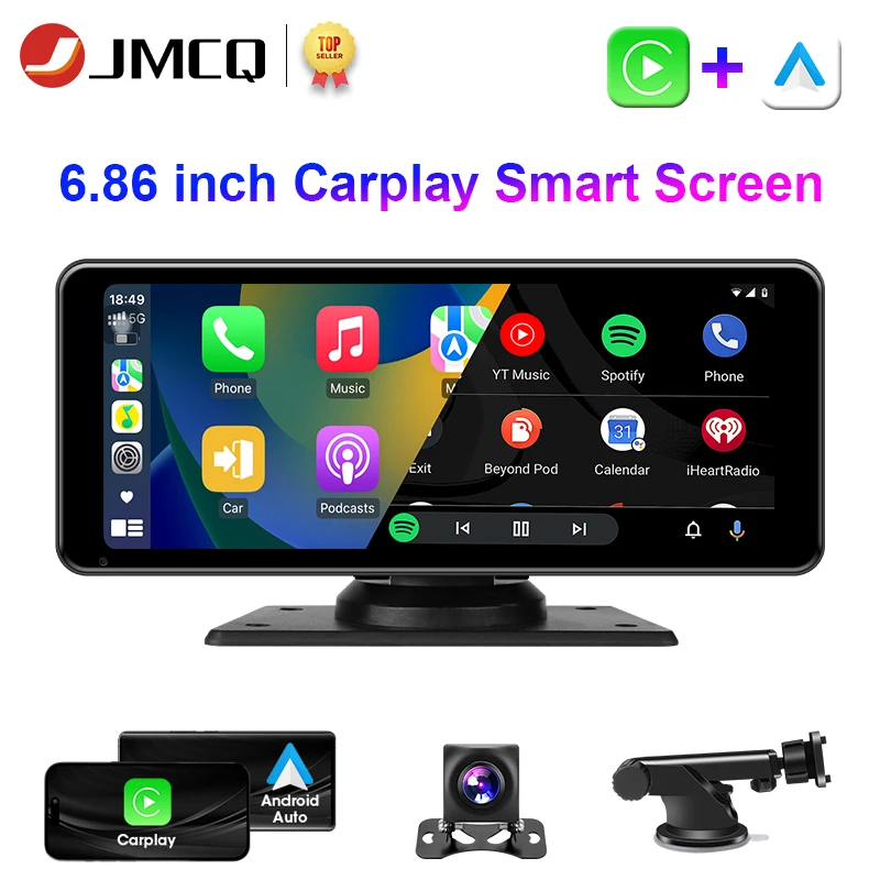 JMCQ Car Smart Monitor Intelligent Screen Wireless Carplay Android Auto 6.86 inch IPS Dual Bluetooth 5.1 FM Transmission AUX