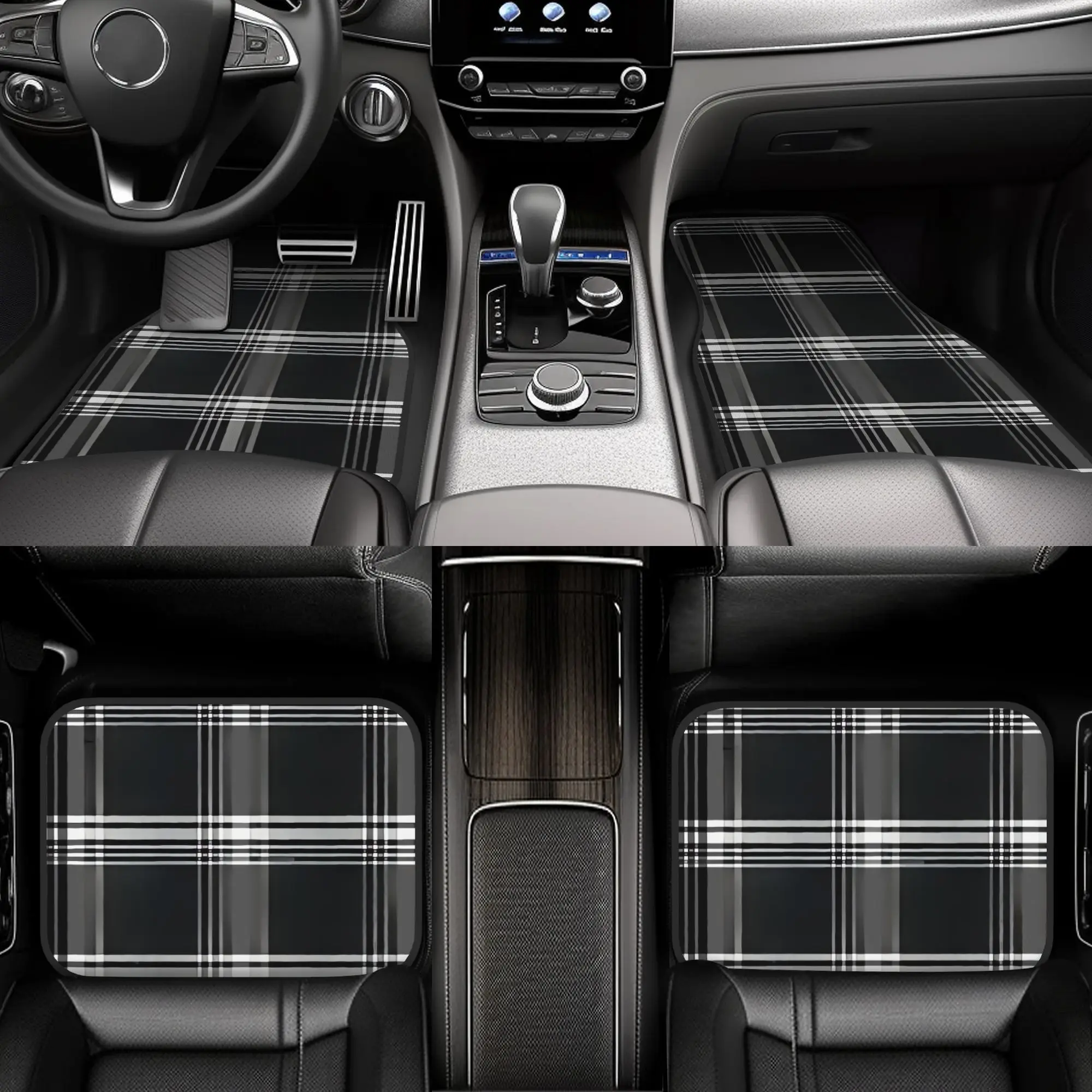 4pcs Classic Style Car Floor Mats | Polyester Fiber, Universal Fit For Sedans, SUVs, Pickups, And Vans, Ideal For Daily Commute