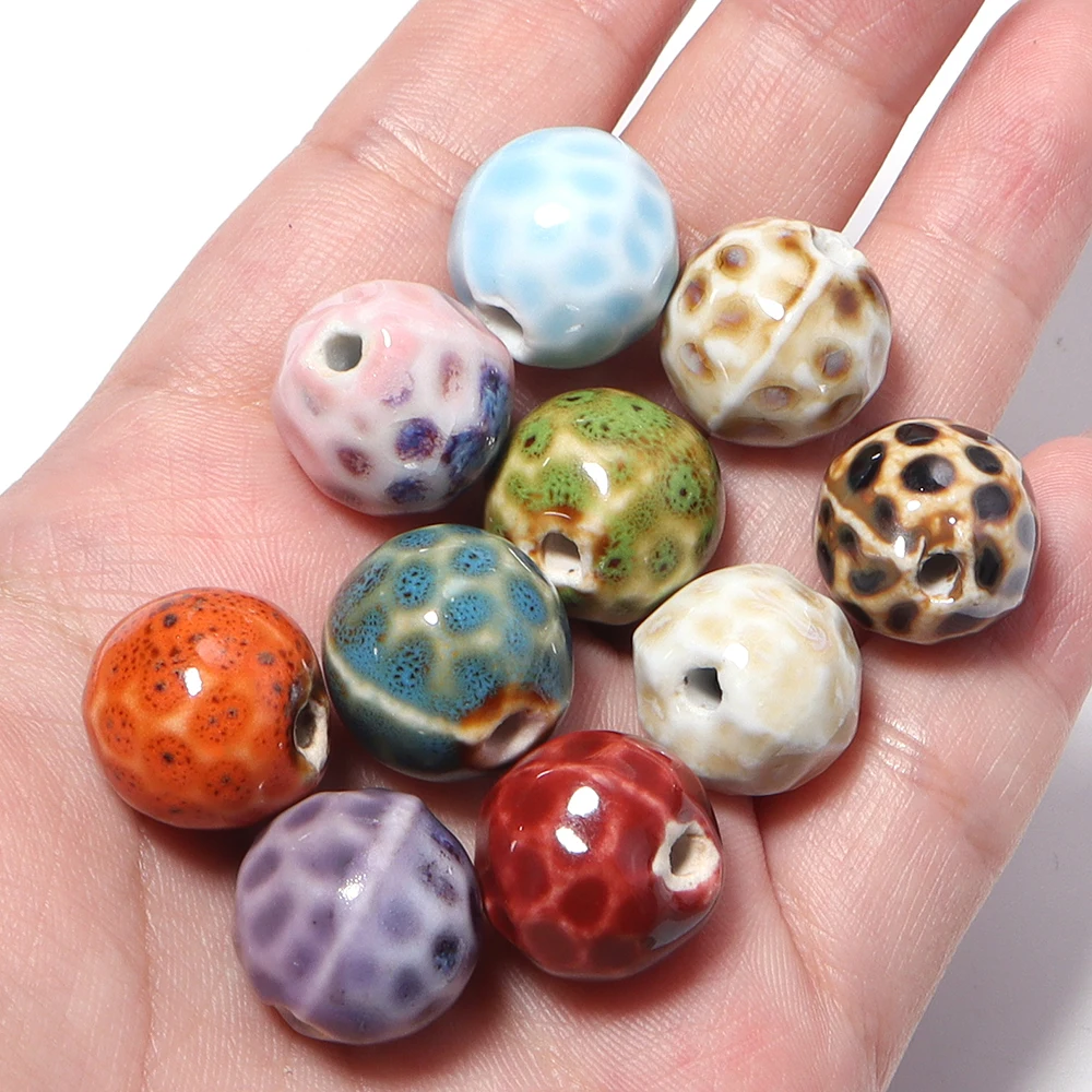 5 Stück 16 mm Leoparden-Keramikperlen, bunt, gepunktet, rund, lose Porzellanperlen für die Schmuckherstellung, DIY-Armband, Halskette, Zubehör