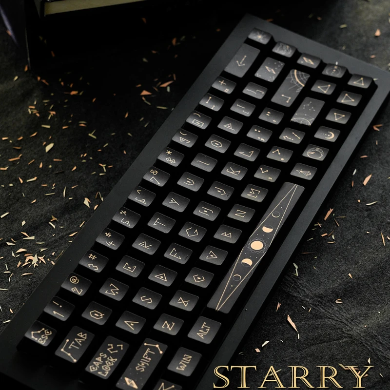 Star Spectrum Line Theme Keycaps PBT Sublimation Retro Black Cherry Keycaps 144 Keys Caps Suit for Mechanical Keyboard Gifts