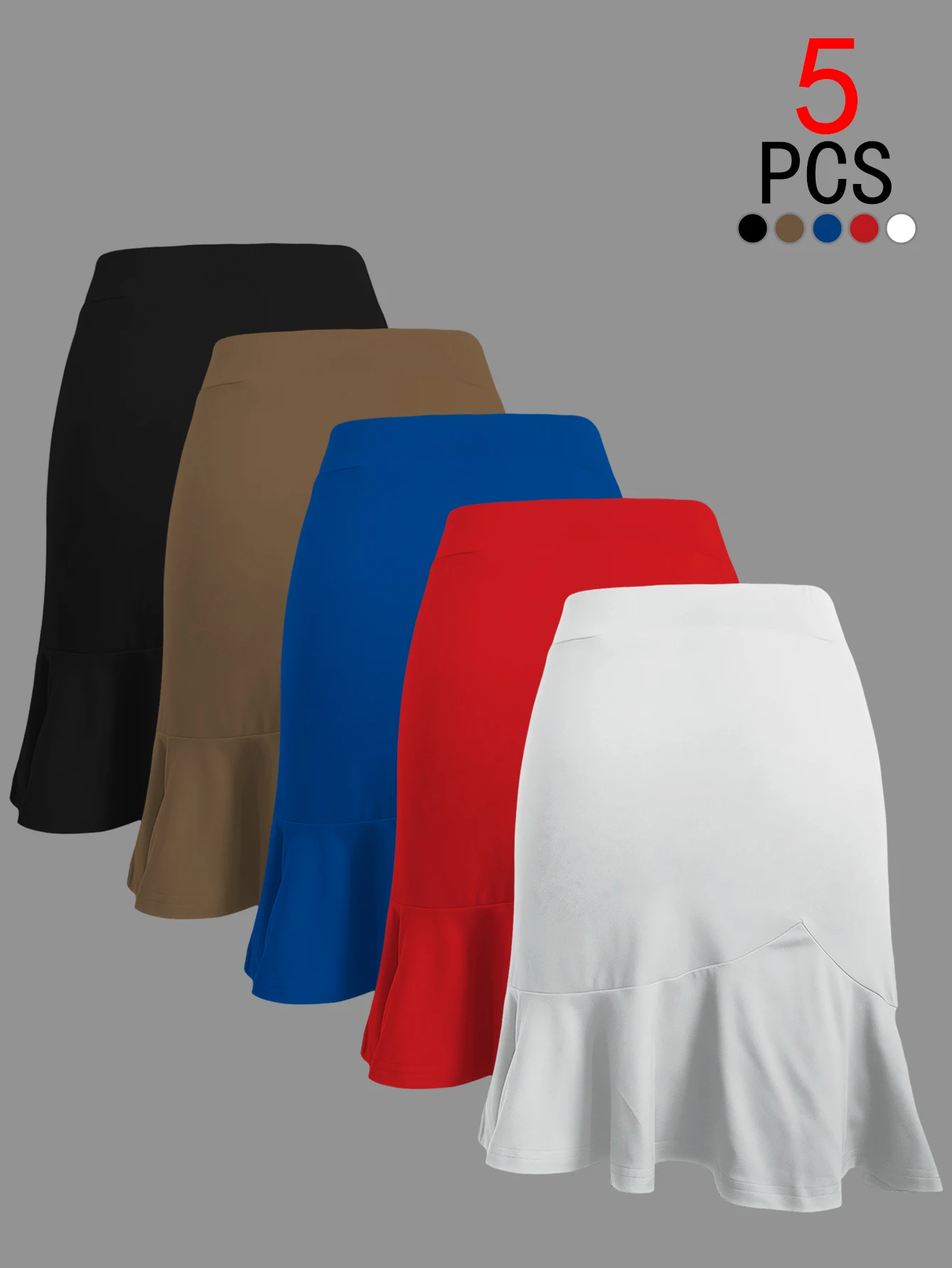 

Комплект из 5 предметов. Женская модная облегающая однотонная юбка с рюшами неправильной формы Y2K. Элегантный повседневный утягивающий универсальный стиль средней длины【 Дизайн с кошачьими ушками】