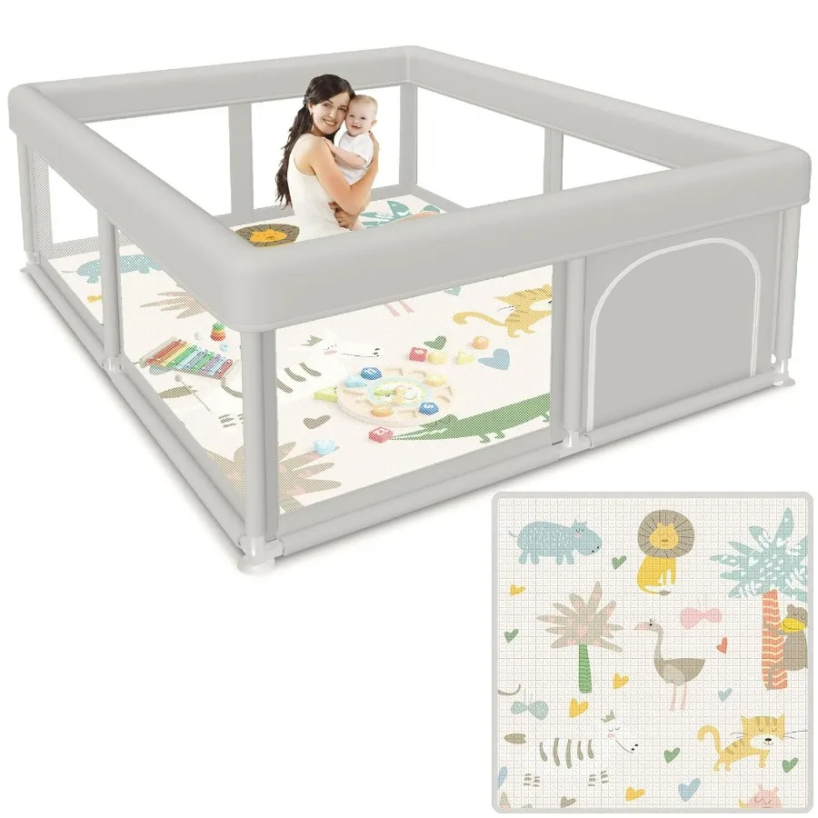 Parc pour bébé 50x50 pouces avec tapis, stylo de jeu pour bébés et tout-petits, parc de jeu avec porte, clôture de sécurité robuste, intérieur