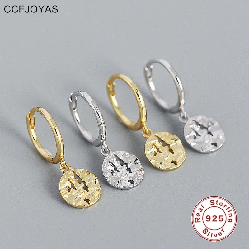 

CCFJOYAS 8.5mm 925 Sterling Silver Punk Rock Metal Wind Irregular Surface Design Hoop Earrings for Women Light Luxury Earrings