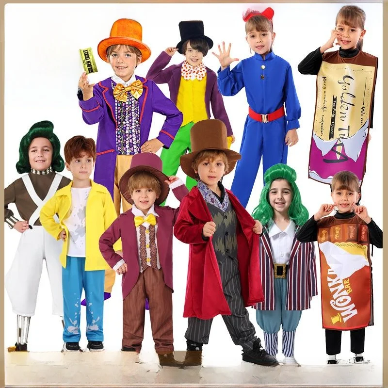 Fsia Infantil Charlie e o  Willy Wonka para Apresentação de loween, Roupas Tradicionais Chinesas em Aodão