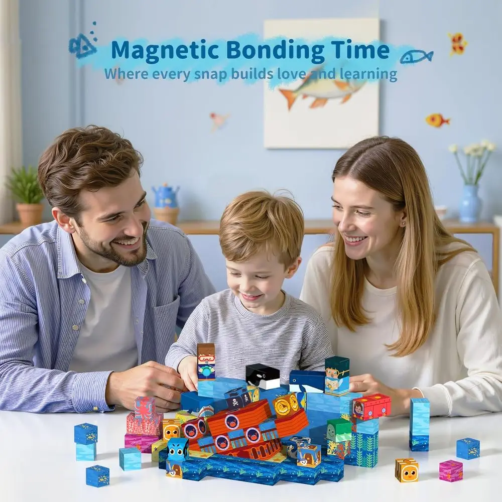 STEM Educational Magnetic Cubes - 154-Piece Montessori Toys for Kids 3-10 Years, Sensory & Creative Building Set