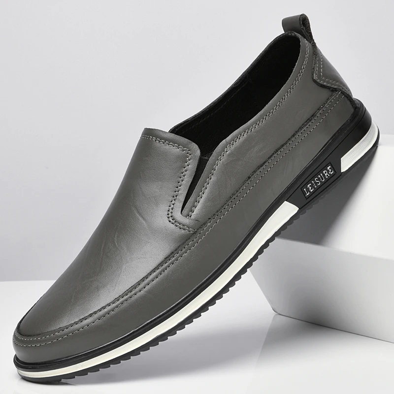 

Мужские повседневные кожаные лоферы высокого качества, новые повседневные офисные деловые туфли без шнуровки, универсальные дизайнерские прогулочные туфли на плоской подошве для вождения