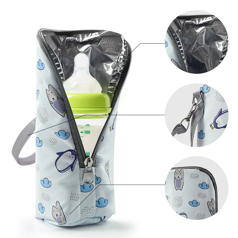 Bolsa portátil para garrafa de bebê, estojo de viagem com design isolado, organizador de garrafa de leite para viagens e alimentação ao ar livre