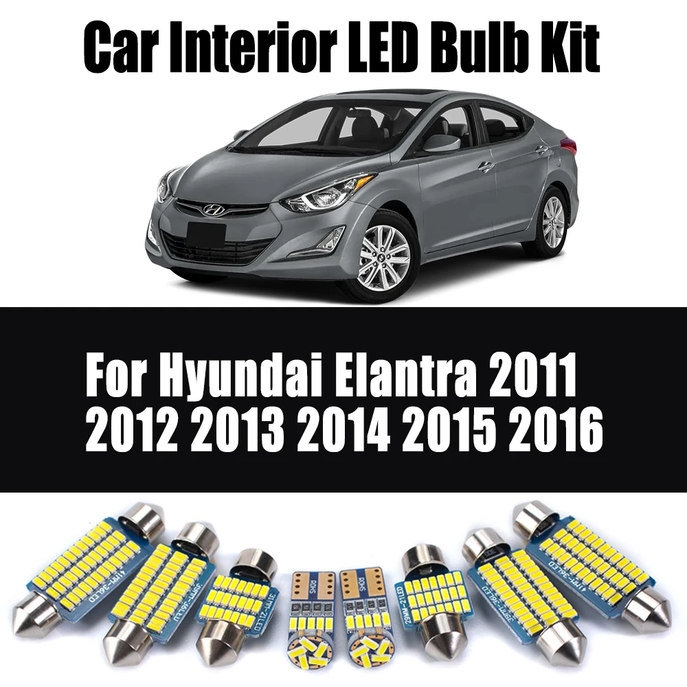 

9PcsCanbus LED Interior Map Dome License Plate Light Kit For Hyundai Elantra 2011- 2013 2014 2015 2016 Car Ceiling Trunk Bulbs