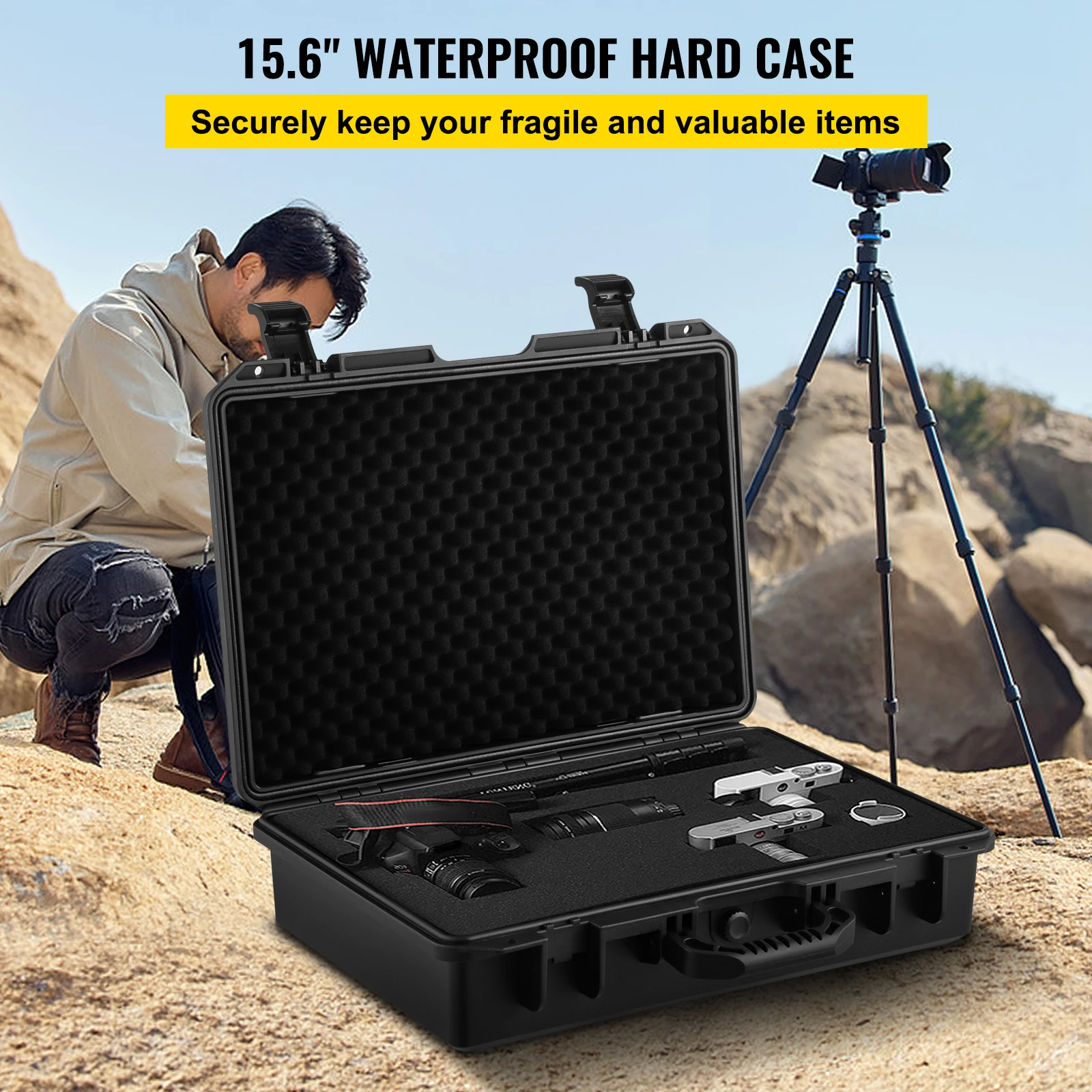 VEVOR Waterproof Hard Case 19 x 14 x 5 Inches with Customizable Foam Portable Protective Hard Camera Case Shockproof for Laptop