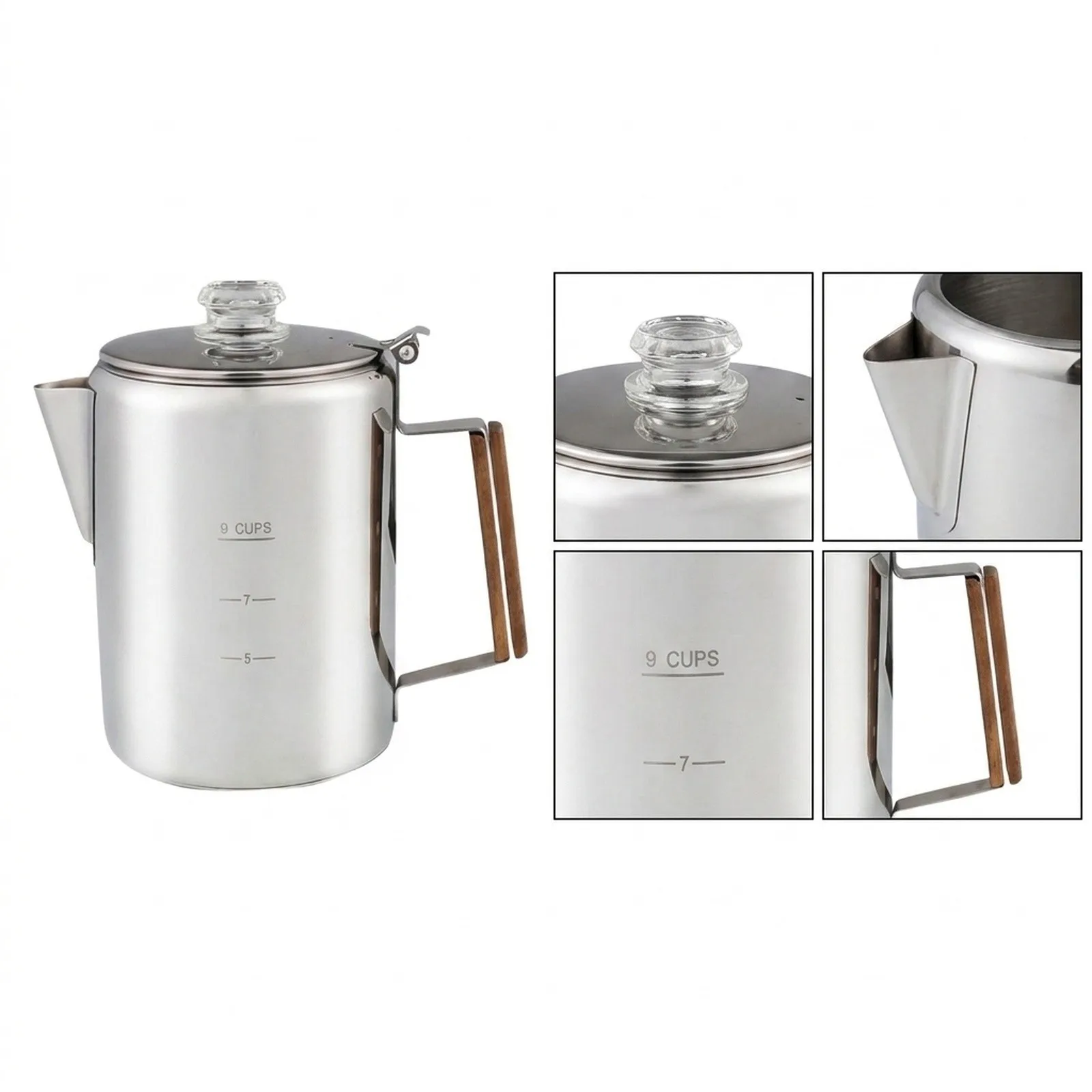 9 Cup Stainless Steel Percolator Coffee Pot for Camping Outdoor Stovetop Brewing Works on Campfire Induction and Gas Range