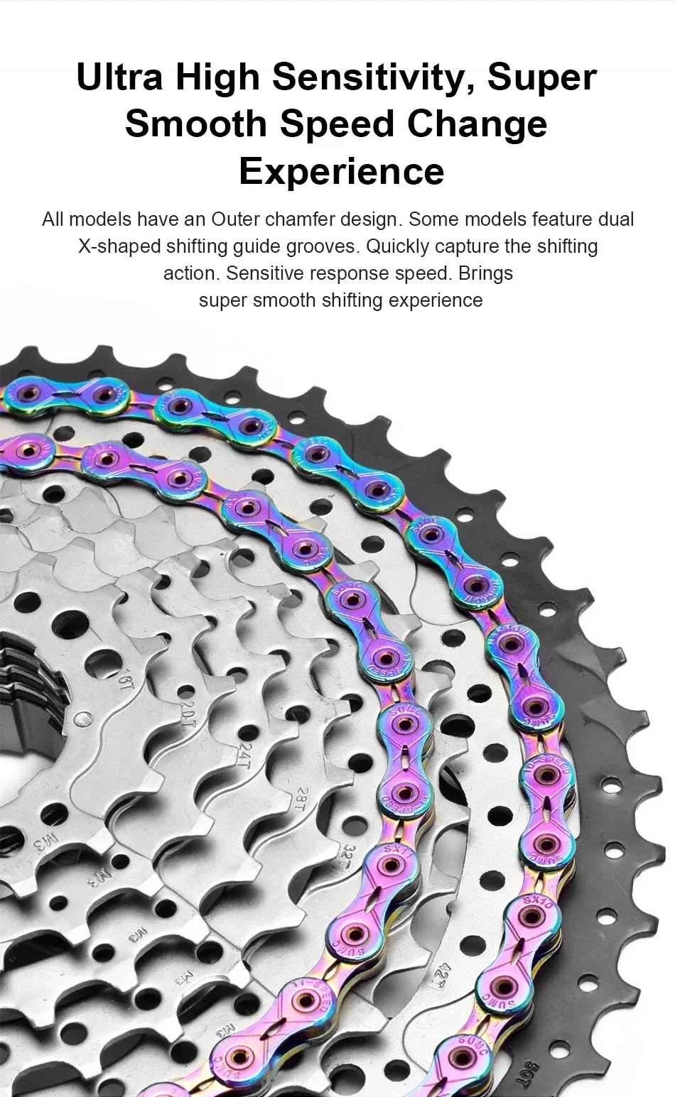 SUMC Fahrradkette 9/10/11/12-fach 116/126L Rainbow-Serie Hohlkette für Rennrad MTB Missinglink Kompatibel mit SRAM Shimano – Detail 5