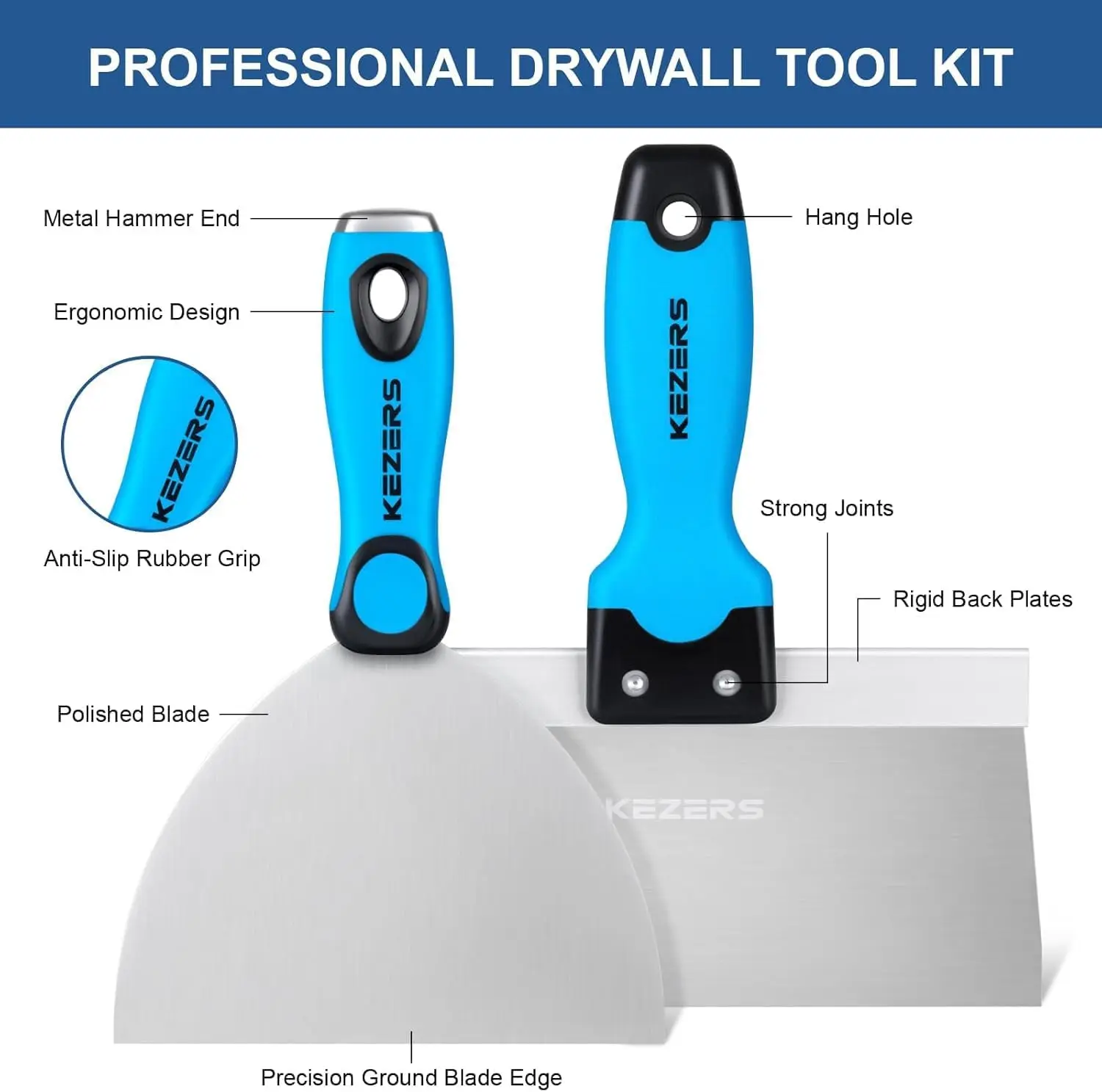 Kit de ferramentas manuais para drywall, 14 peças de aço inoxidável 1,5" 2" 4" 5" 6", faca de calafetagem, 8" 10" 12" 14", panela de lama de 14",