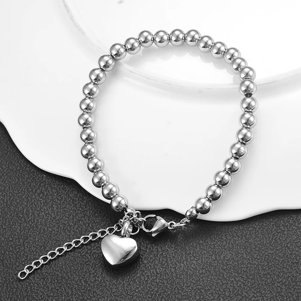 Stainless Steel Bead Heart Urn Bracelets Jewelry for Cremation Ashes Memorial Keepsake Personalized Engraved Gift