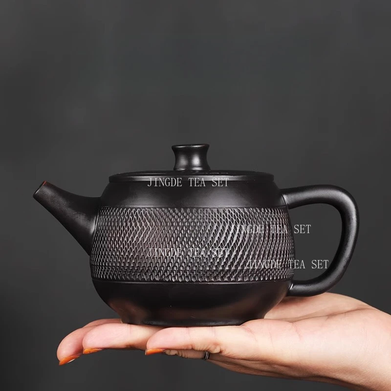 360ml  Fengming Pot Purple Pottery Handmade Han Tile Teapot with Jumping Knife Pattern Large Capacity Chinese Household Tea Pot