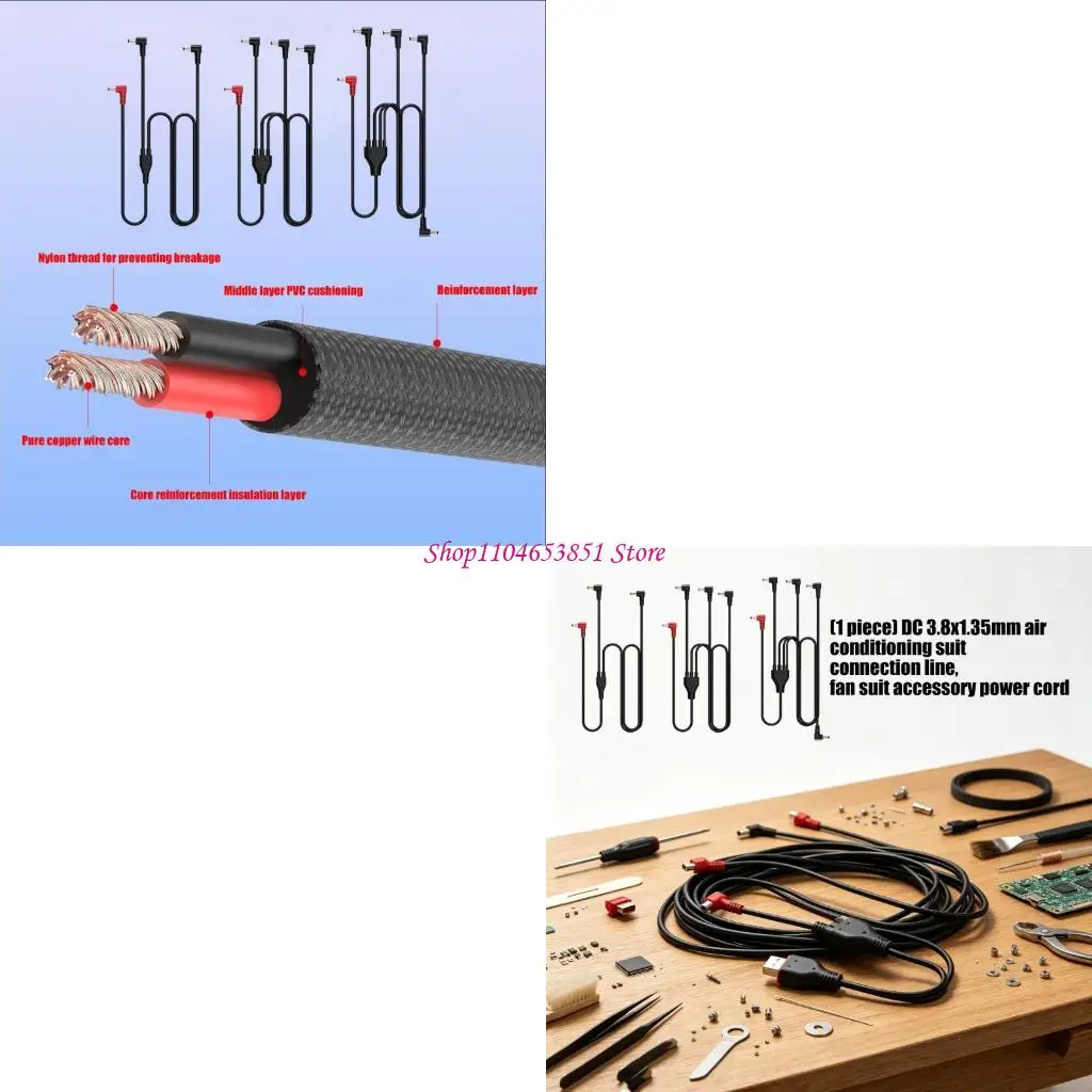 Hot Weather Cooling Clothing Cable 3.8X1.35Mm Splitter Cord 