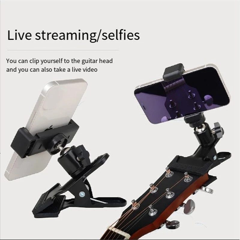 Guitar Top Clip,Guitar Phone Holder Smartphone,360 Rotation Cell Phone Clamp Clip Mount For Electric Or Acoustic Guitar Durable