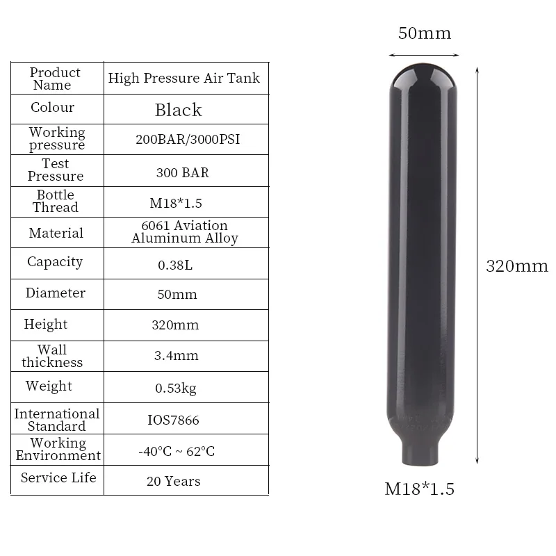 HPA 0.38L/380CC Air Tank Output 160To3000PSI Pressure Relief Valve Gas Cylinder Refill Regulator For CO2 Station Diving Aquarium