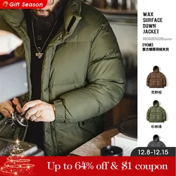 Maden Winter Wax Surface Down Jacket for Men Removable Hooded Thickened Warm Stand-up Collar Coat Men's Padded Outer Clothing