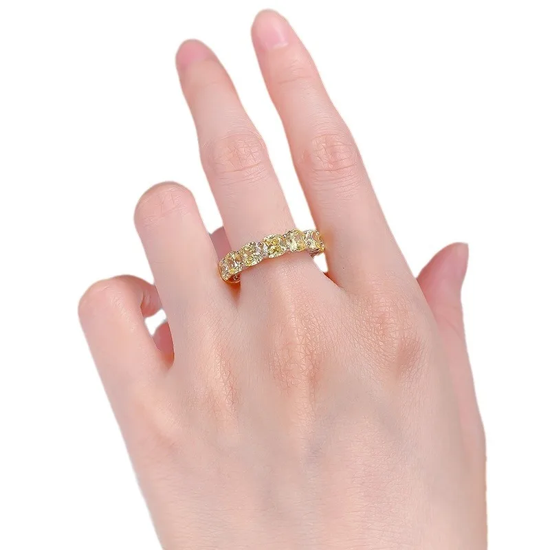 Yaranyan Vintage 925 Sterling Silver 5 * 5 MM Cushion Cut Citrine High Carbon Diamonds Gemstone Wedding Band Ring Fine Jewelry