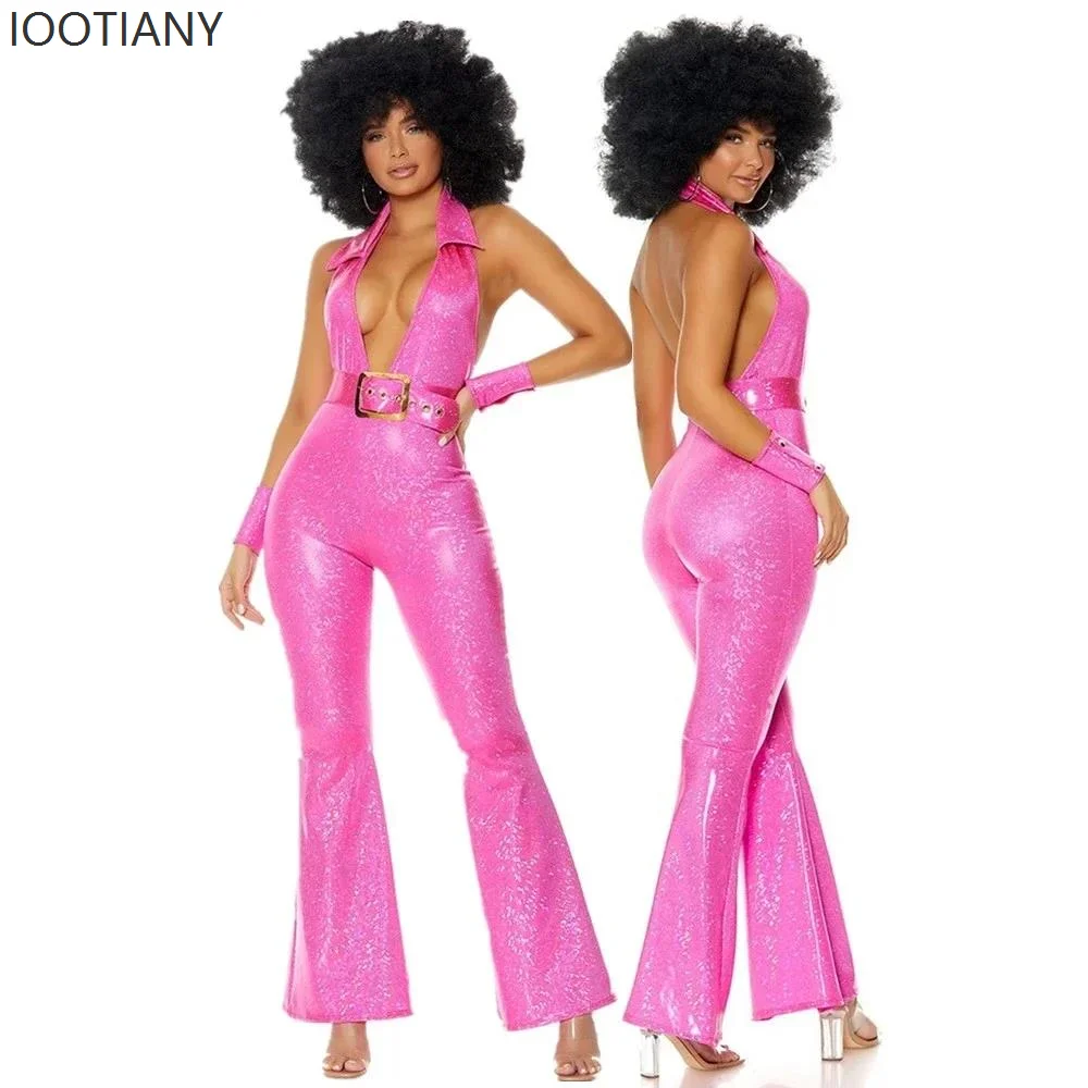 

Adult 70's 80's Hippie Costume Women Retro Rock Disco Hippy Halloween Carnival Fancy Dress Costume Music Festival Party Outfit