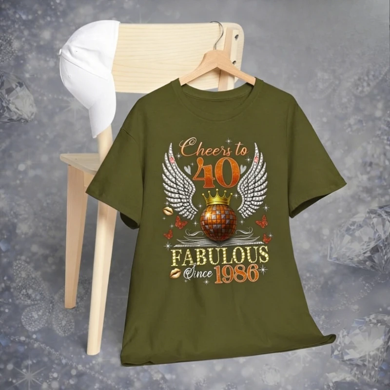 Custom 40th Birthday Shirt for Women Cheers To 40 Since 1986 Gift Personalized Hipster Street Fashion  All-match Short-sleev