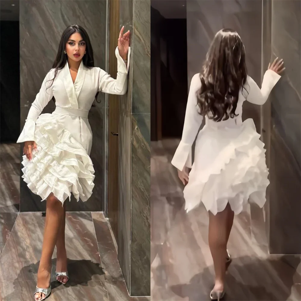 Vestido de noche personalizado Formal Dearin Ye con cuello en V, faldas hasta la rodilla, vestidos para ocasiones a medida, vestido de graduación de Arabia Saudita