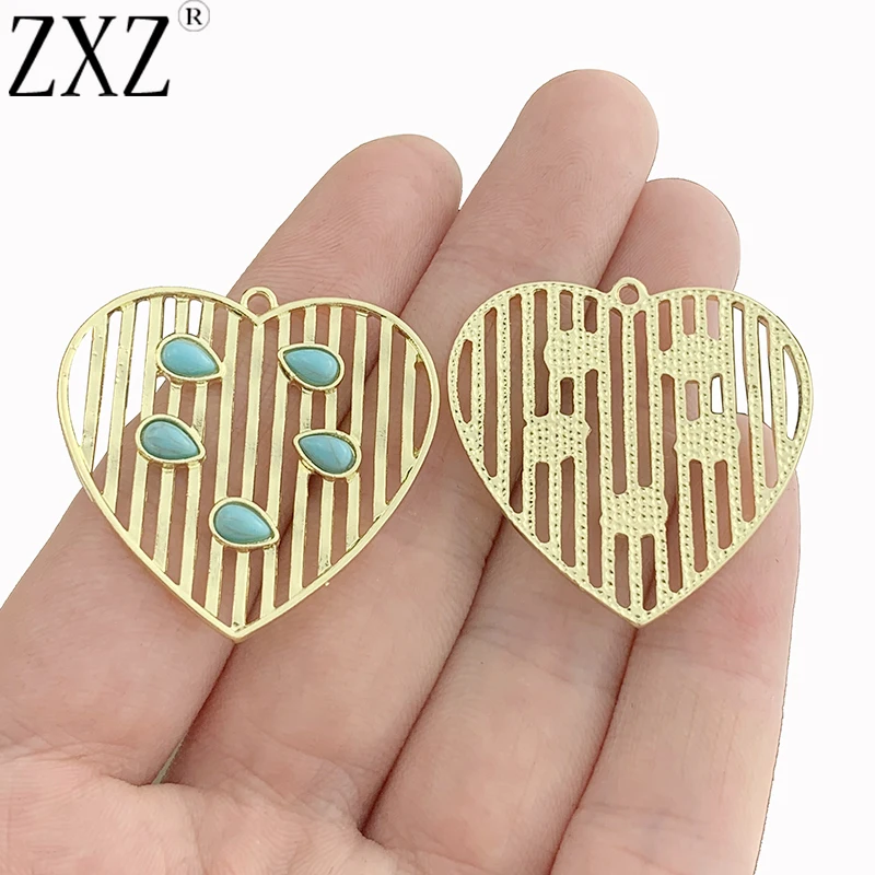 

ZXZ 5pcs Gold Tone Filigree Heart Charms Pendants for Necklace Earring Jewelry Making Findings 33x34mm