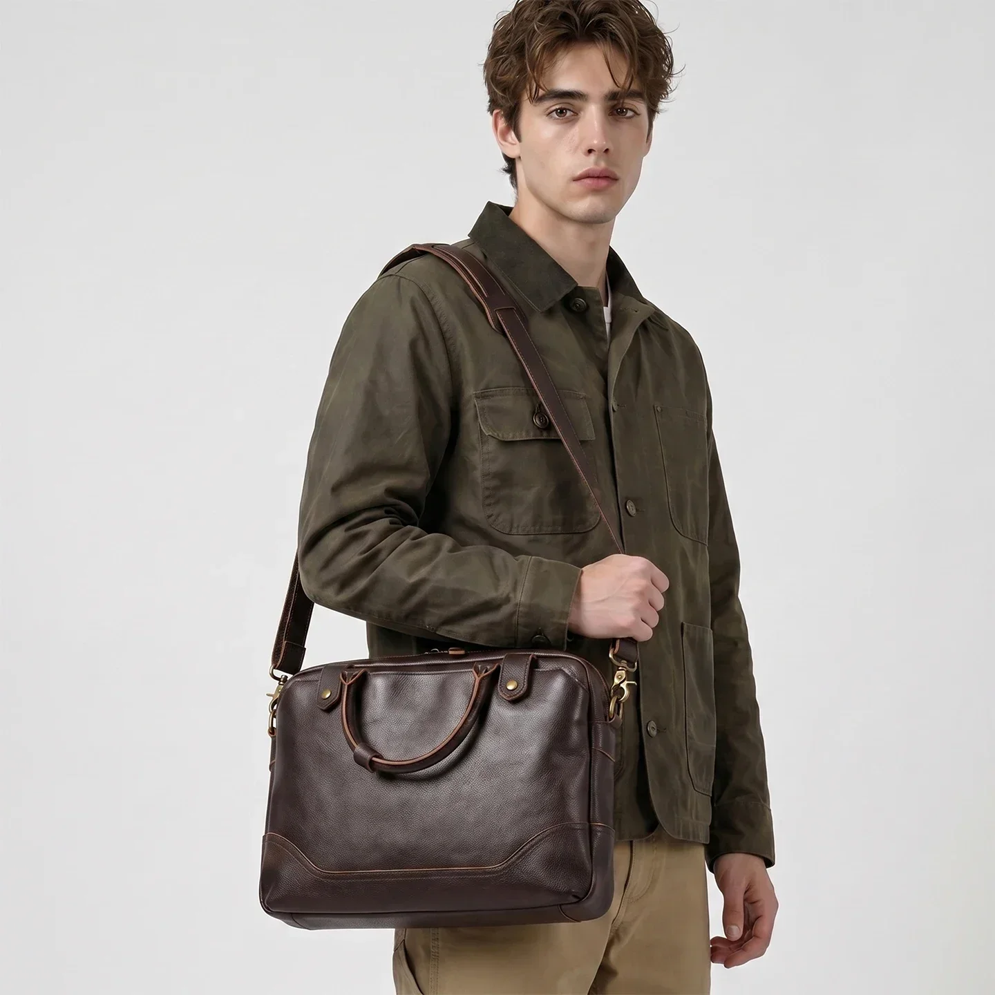 High end Luxury Genuine Leather Men Briefcase Multi way Crossbody Shoulder Handbag Laptop Bag for Office Daily Commute Retro Bag
