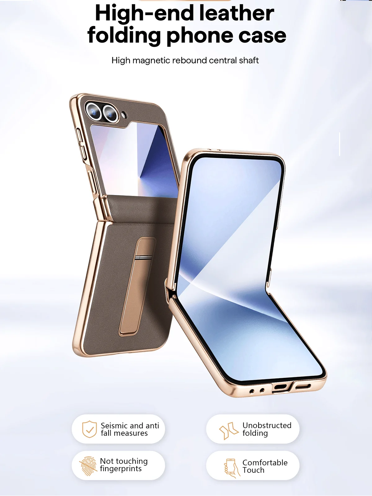 For Samsung Galaxy Z Flip 7 3 4 5 6 Case High-end Leather Auto-Rebound Spring Hinge Protection Moisture Proof Plated Flip Cover