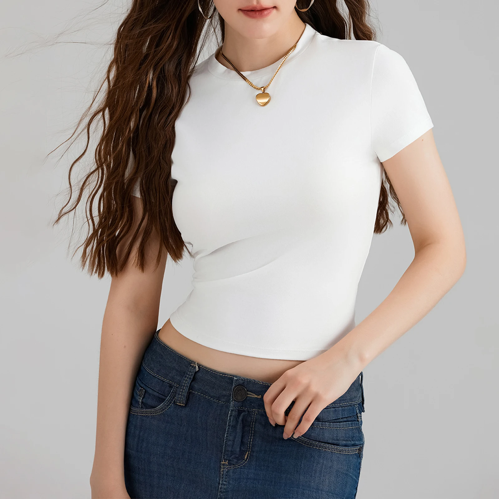 Summer Solid Color Skinny Y2K Crop Tops for Women Casual Slim Fit Short Sleeve Basic T-shirts Streetwear