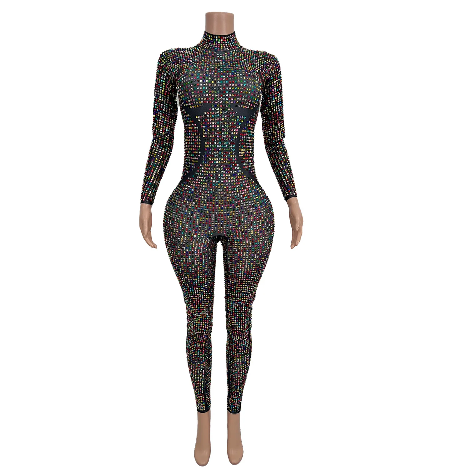 

Women Luxury Full Rhinestone Tight Fitting Jumpsuit Sexy Showgirl Performance Jumpsuit Nightclub Party Drag Queen Sparkly Outfit