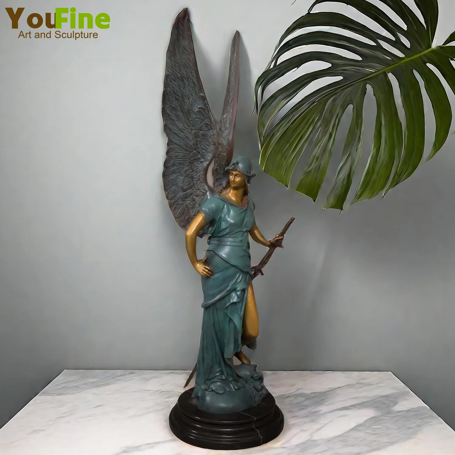 80cm Winged Victory Bronze Sculpture Greek Goddess of Athena Bronze Statue Marble Base Large Angel Figures For Home Decor Crafts