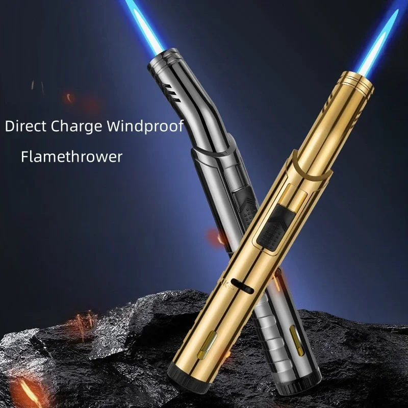 Outdoor Windproof Butane Gas Lighter Turbo Torch Blue Strong Flame Jet Metal Lighter Cigar Kitchen BBQ Welding Jewelry Tools