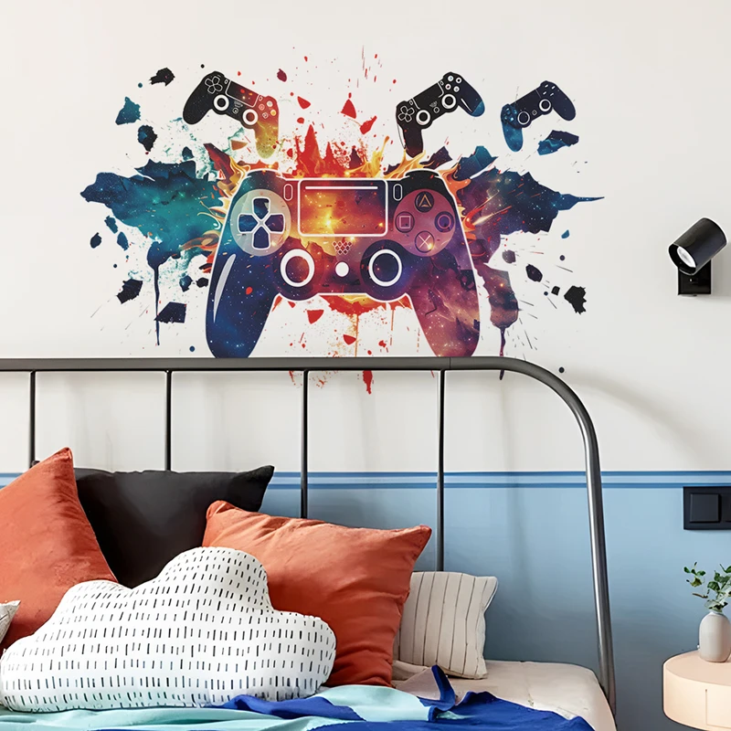 Broken Wall Art Game Console Vinyl Mural Stickers for E-sport Play Room Home Kids Bedroom Decoration Gamer Zone Poster Wallpaper