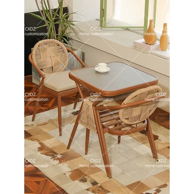 Outdoor Rattan Balcony Table and Chair Set 1 Table 2 Chairs Simple Leisure Reading Tea Drinking Furniture Combination