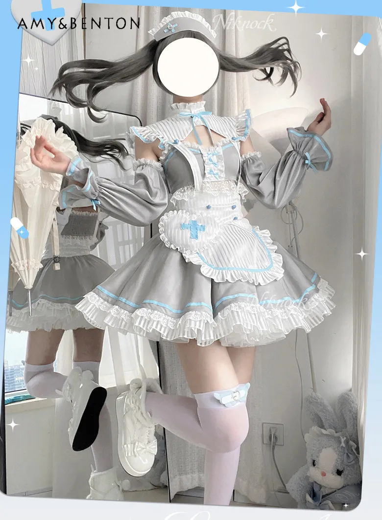

Оригинальный японский милый костюм горничной в стиле Лолита для косплея, сексуальный комплект из двух предметов: топ без бретелек и юбка на подтяжках