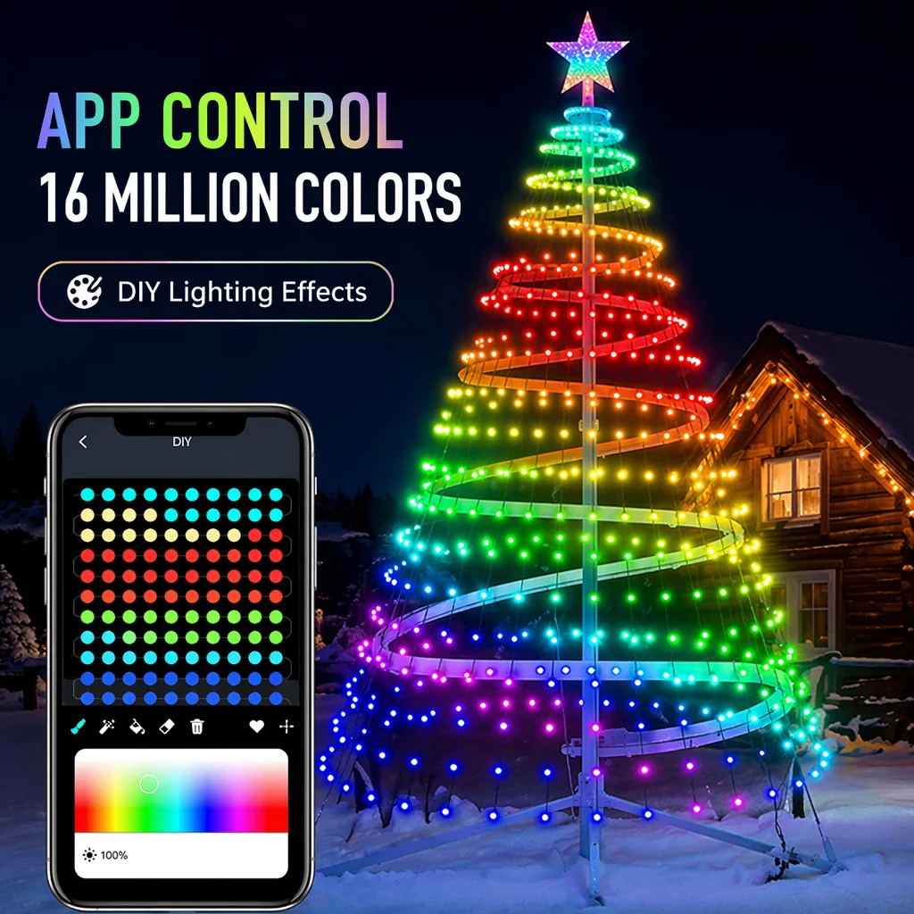 ip44防水-クリスマスツリー-スタートッパー-led滝ライト-屋外rgbクリスマスデコレーション