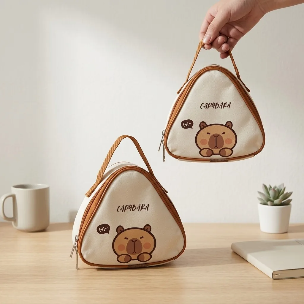 Kawaii Capybara Bear Thermal Lunch Bag Mini Bento Box Insulated Bag Women Girls Kids School Food Container Triangle Snack Tote